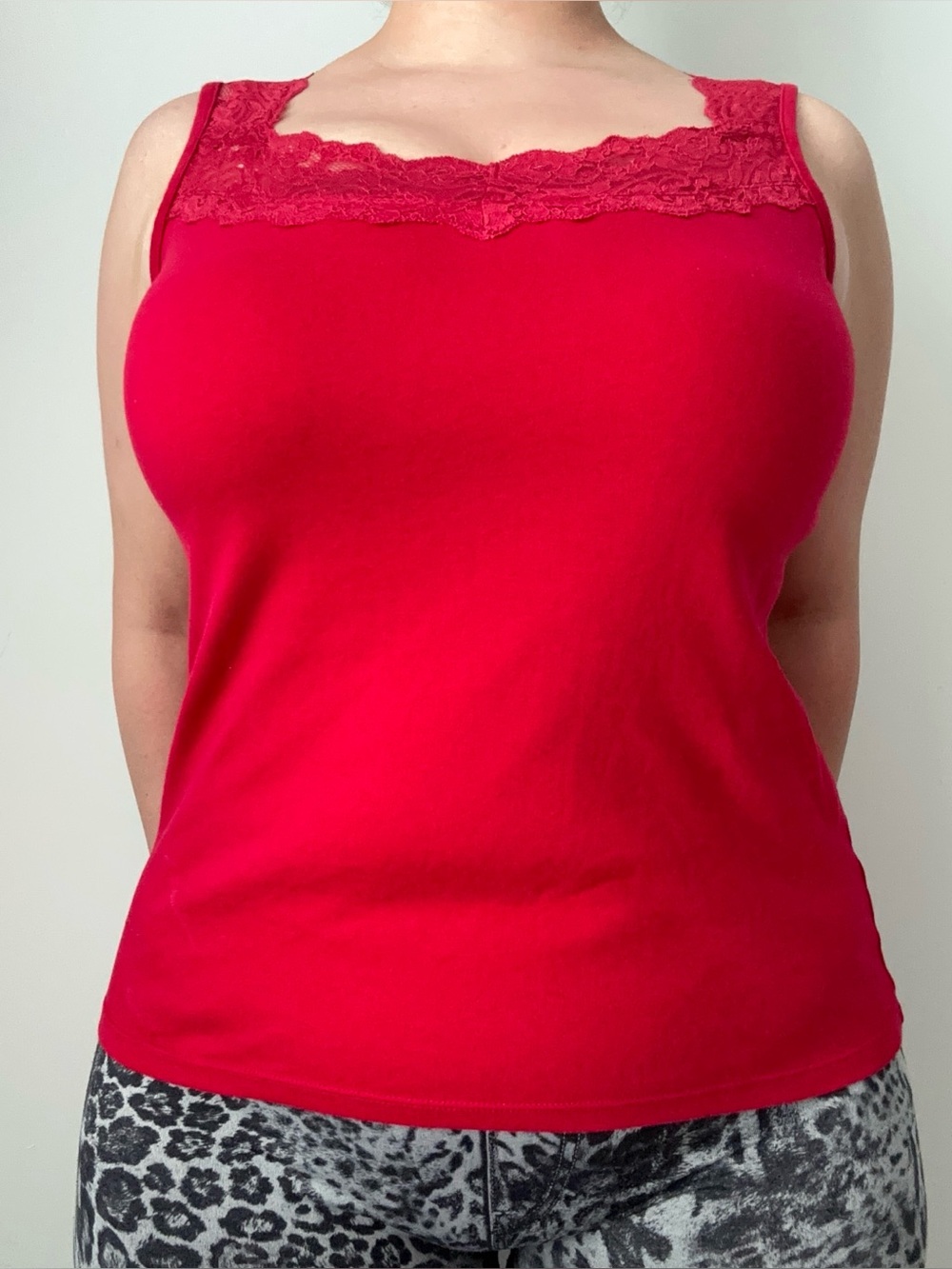 y2k red lace trim cami